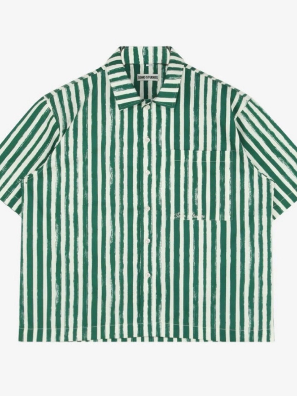 Soho Studios GREEN ‘BRUSHSTROKE’ STRIPED SHIRT